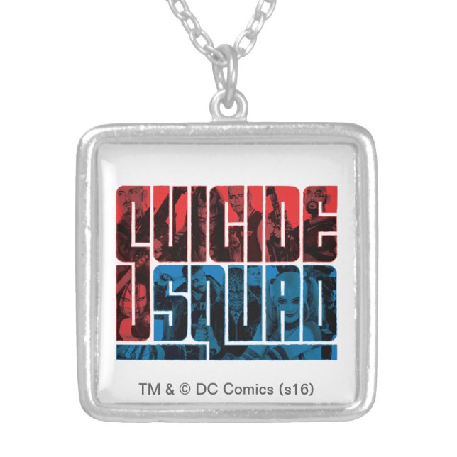 Suicide Squad | Red and Blue Logo Silver Plated Necklace (Front)