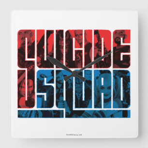 Suicide Squad   Red and Blue Logo Square Wall Clock