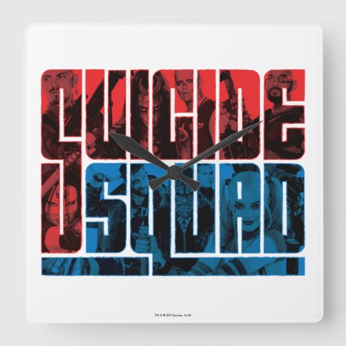 Suicide Squad  Red and Blue Logo Square Wall Clock