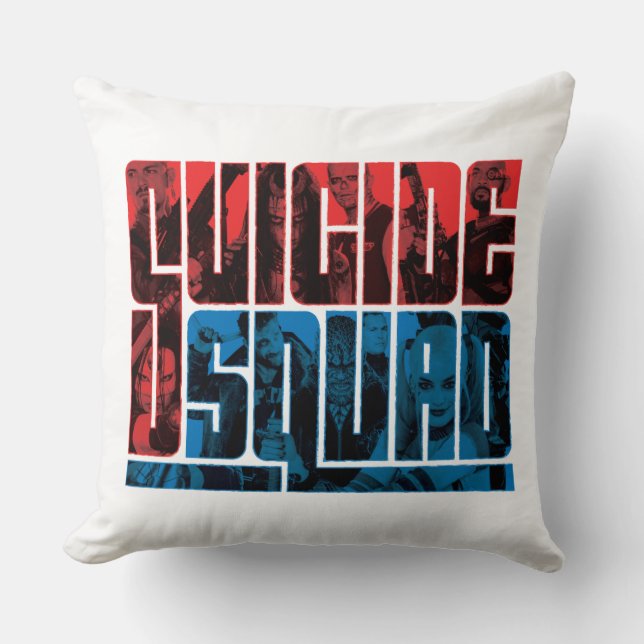 Suicide Squad | Red and Blue Logo Throw Pillow (Front)