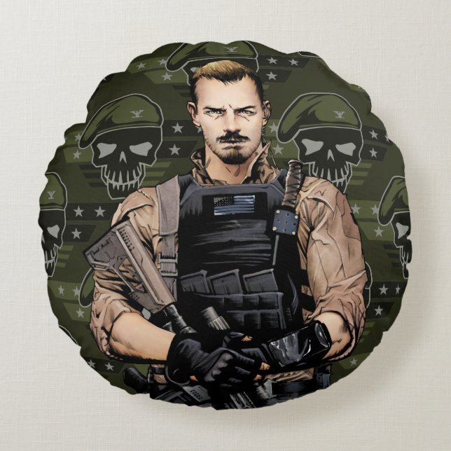 Suicide Squad | Rick Flag Comic Book Art Round Pillow (Front)