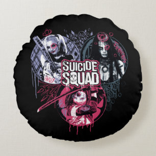 Suicide Squad Squad Girls Graffiti Badges Round Pillow