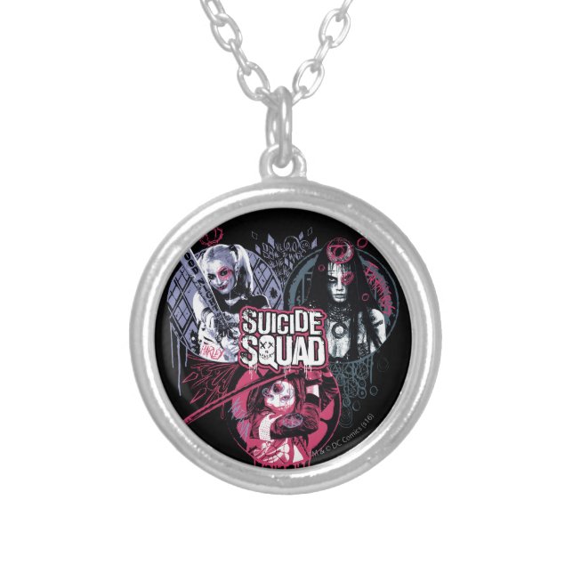 Suicide Squad | Squad Girls Graffiti Badges Silver Plated Necklace (Front)