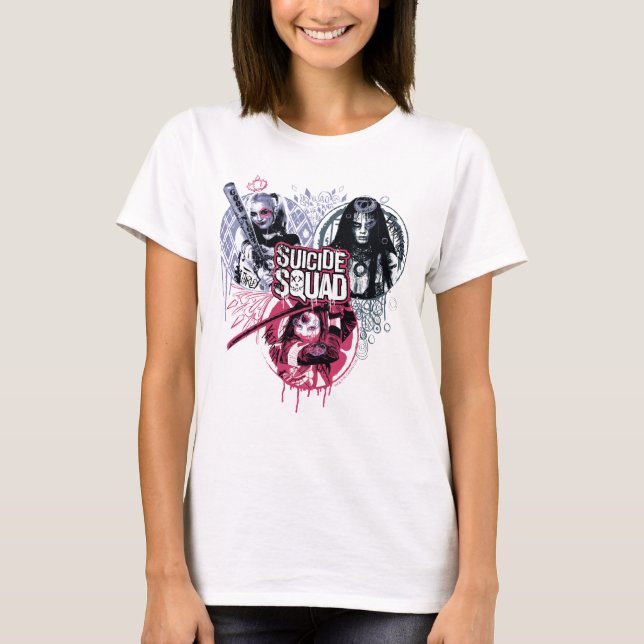 Suicide Squad | Squad Girls Graffiti Badges T-Shirt (Front)