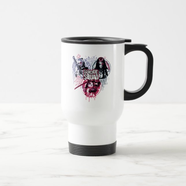 Suicide Squad | Squad Girls Graffiti Badges Travel Mug (Right)