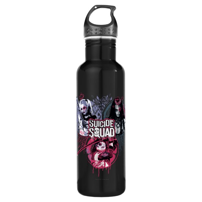 Suicide Squad | Squad Girls Graffiti Badges Water Bottle (Front)