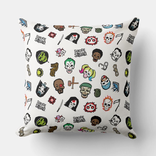 Suicide Squad | Suicide Squad Emoji Pattern Throw Pillow (Front)