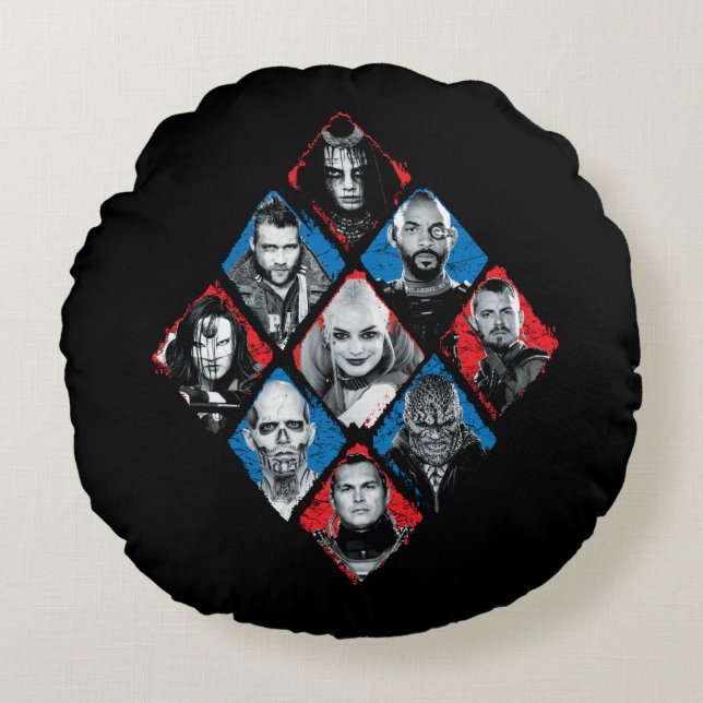 Suicide Squad | Task Force X Checkered Diamond Round Pillow (Front)