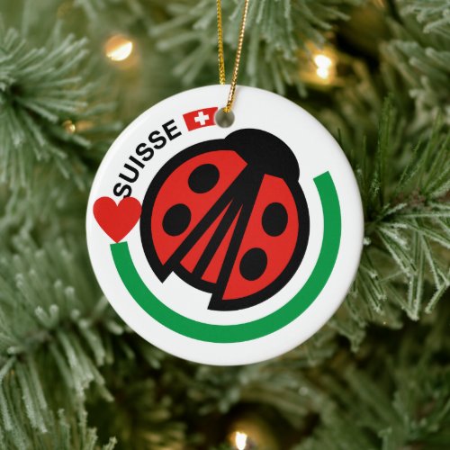 Suisse Lady Bug with Swiss Flag  Ceramic Ornament