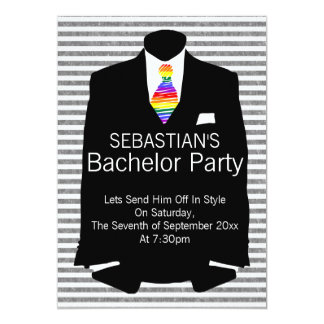 Suit and Rainbow Tie Gay Bachelor Party Card