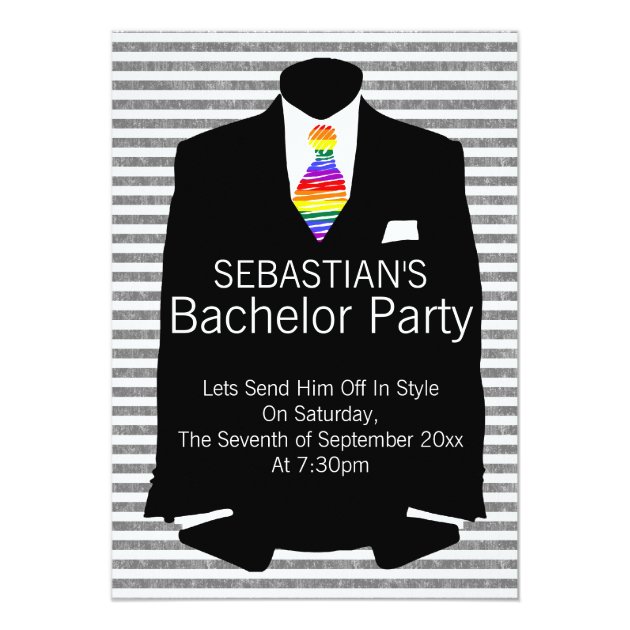 Suit And Rainbow Tie Gay Bachelor Party Invitation