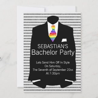 Suit and Rainbow Tie Gay Bachelor Party Invitation