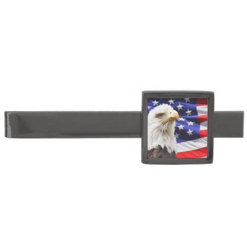 Suit Men Tie eagle flag USA patriotic troops Gunmetal Finish Tie Bar