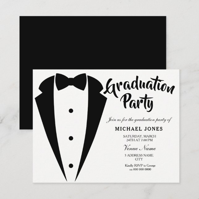 Suit & Tie Boys Mens Graduation Party Invite (Front/Back)