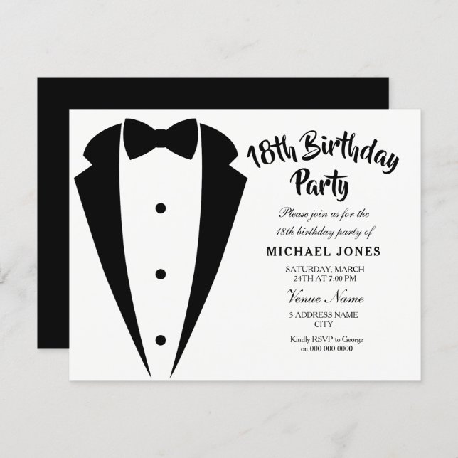 Suit & Tie mens 18th birthday party invitation (Front/Back)
