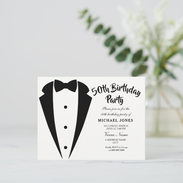 Suit & Tie mens 50th birthday party invitation | Zazzle