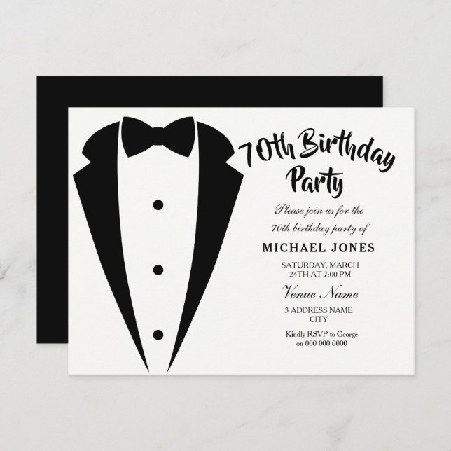 Suit & Tie mens 70th birthday party invitation (Front/Back)