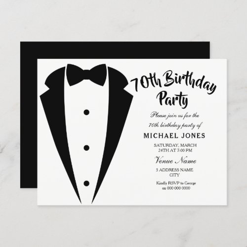 Suit  Tie mens 70th birthday party invitation