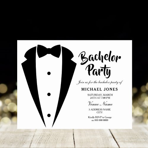 Suit  Tie Sophisticated Bachelor Party Invite