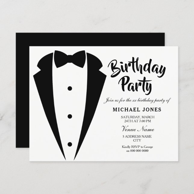 Suit & Tie Sophisticated Birthday Party Invite (Front/Back)