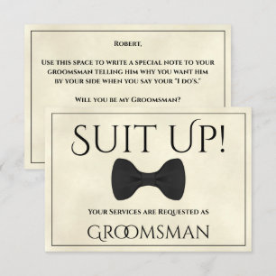 Suit Up Be My Groomsman Marbled Ivory or Cream Card