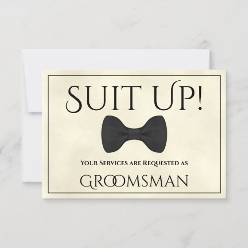 Suit Up Be My Groomsman Marbled Ivory or Cream Card