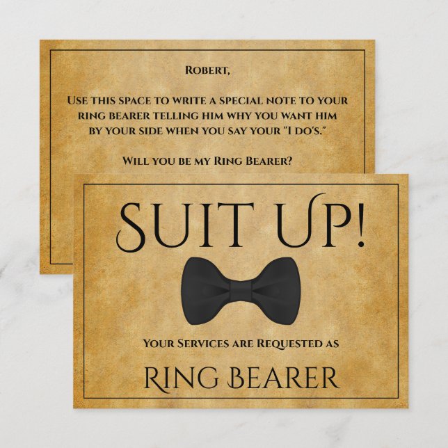 Suit Up Be My Ring Bearer Faux Parchment Card (Front/Back)