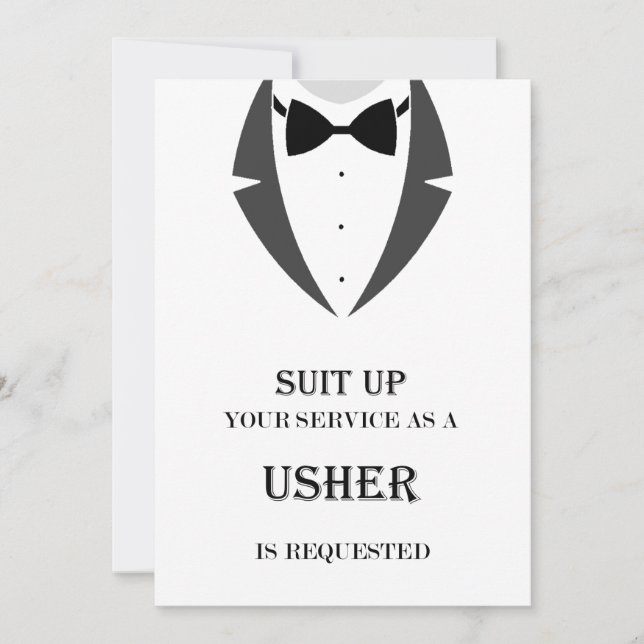 Suit Up Be My Usher Proposal Card (Front)