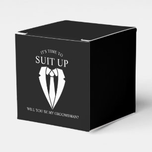 "SUIT UP" Black Suit and Tie Groomsman Proposal Favor Boxes