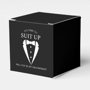 "SUIT UP" Black Tuxedo Suit Groomsman Proposal Favor Boxes