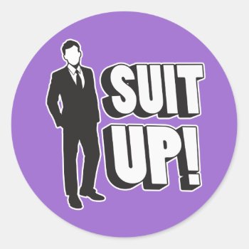 Suit Up! Classic Round Sticker by jamierushad at Zazzle