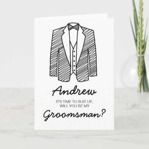 Suit Up Groomsman Best Man Wedding Party Asking Card