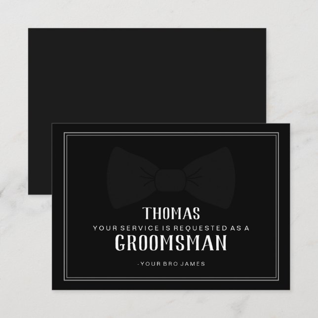 Suit Up Groomsman Card - Black on Black Tie (Front/Back)
