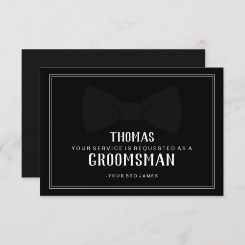 Suit Up Groomsman Card _ Black on Black Tie