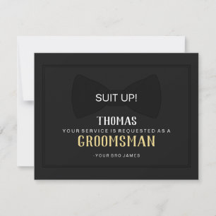 Suit Up Groomsman Card - Black on Black Tie