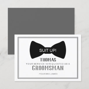 Suit Up Groomsman Card - Black Tie Grey