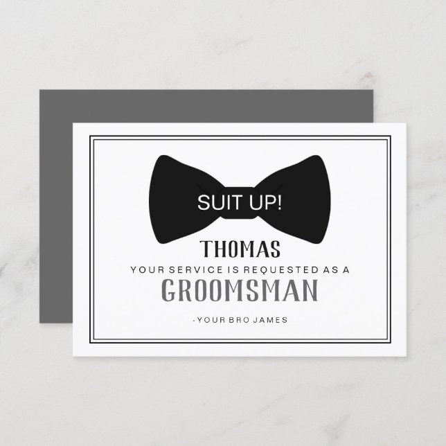Suit Up Groomsman Card - Black Tie Grey (Front/Back)