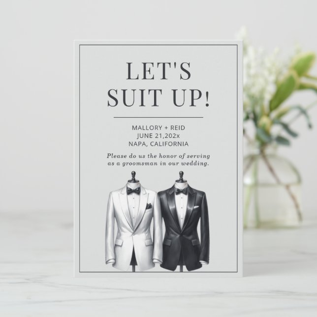 Suit Up Groomsman Usher Best Man Tuxedo Invitation (Standing Front)