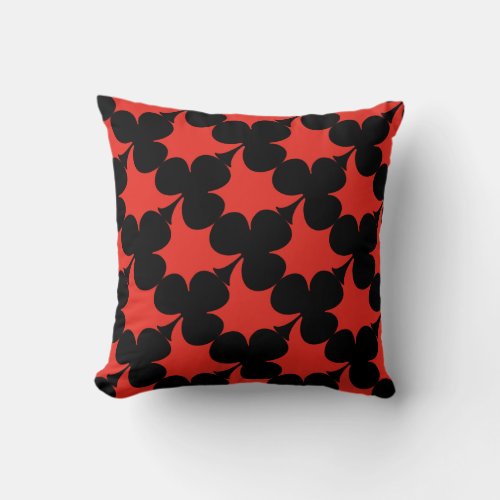 Suitable _ Black Clubs on Coral Red Throw Pillow