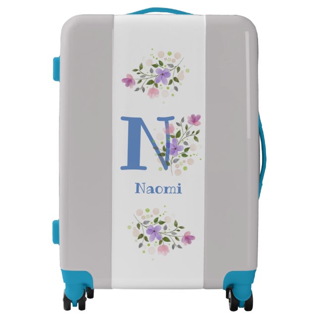 Suitcase has First Initial Plus Name with Flowers (Front)