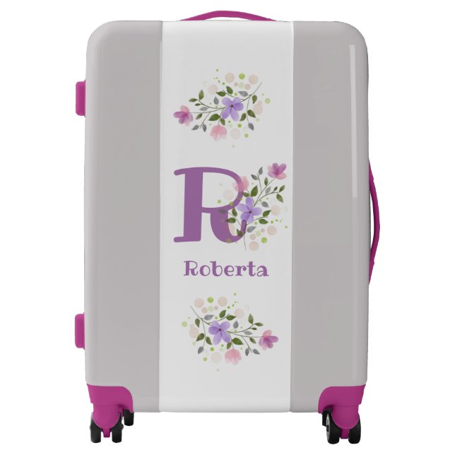 Suitcase has First Initial Plus Name with Flowers (Front)