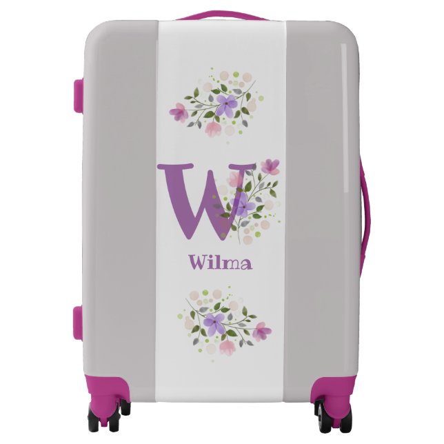 Suitcase has First Initial Plus Name with Flowers (Front)