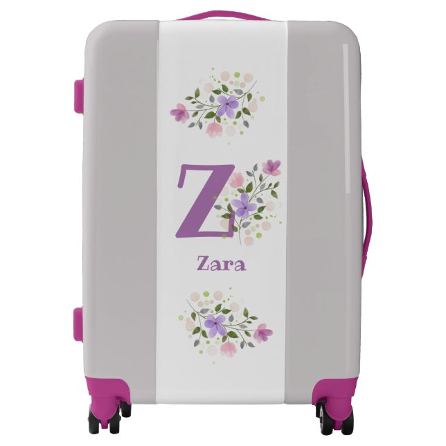 Suitcase has First Initial Plus Name with Flowers (Front)