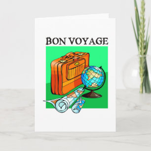 Suitcase, luggage, map and globe: Bon Voyage! Holiday Card