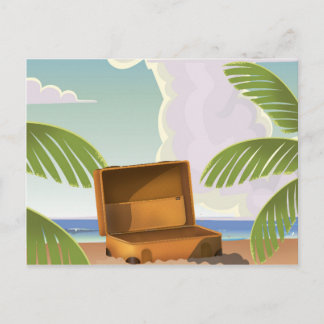 Suitcase open on a Beach Postcard
