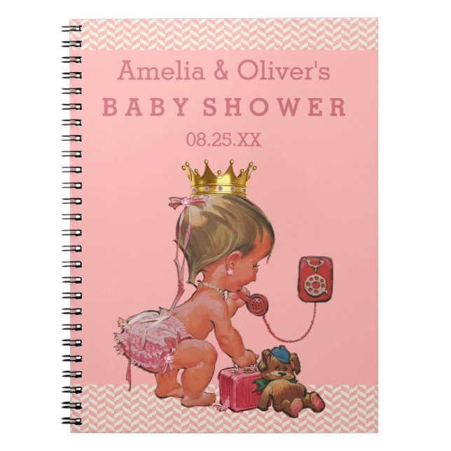 Suitcase Princess on Phone Baby Shower Guest Book (Front)