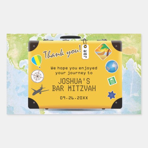 Suitcase World Travel Themed Bar Bat Mitzvah Rectangular Sticker