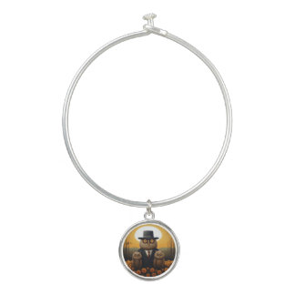 Suited Owl and Offspring in an Orange Twilight Bangle Bracelet