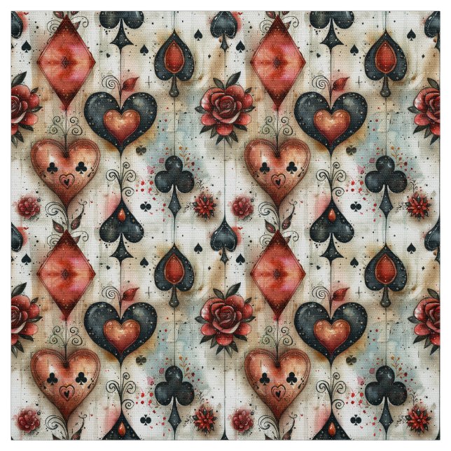 Suits of playing cards in poker.  fabric (Swatch)