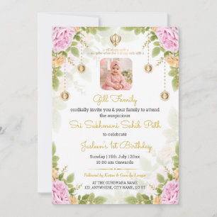 Sukhmani Sahib Path 1st Birthday Photo Invitation